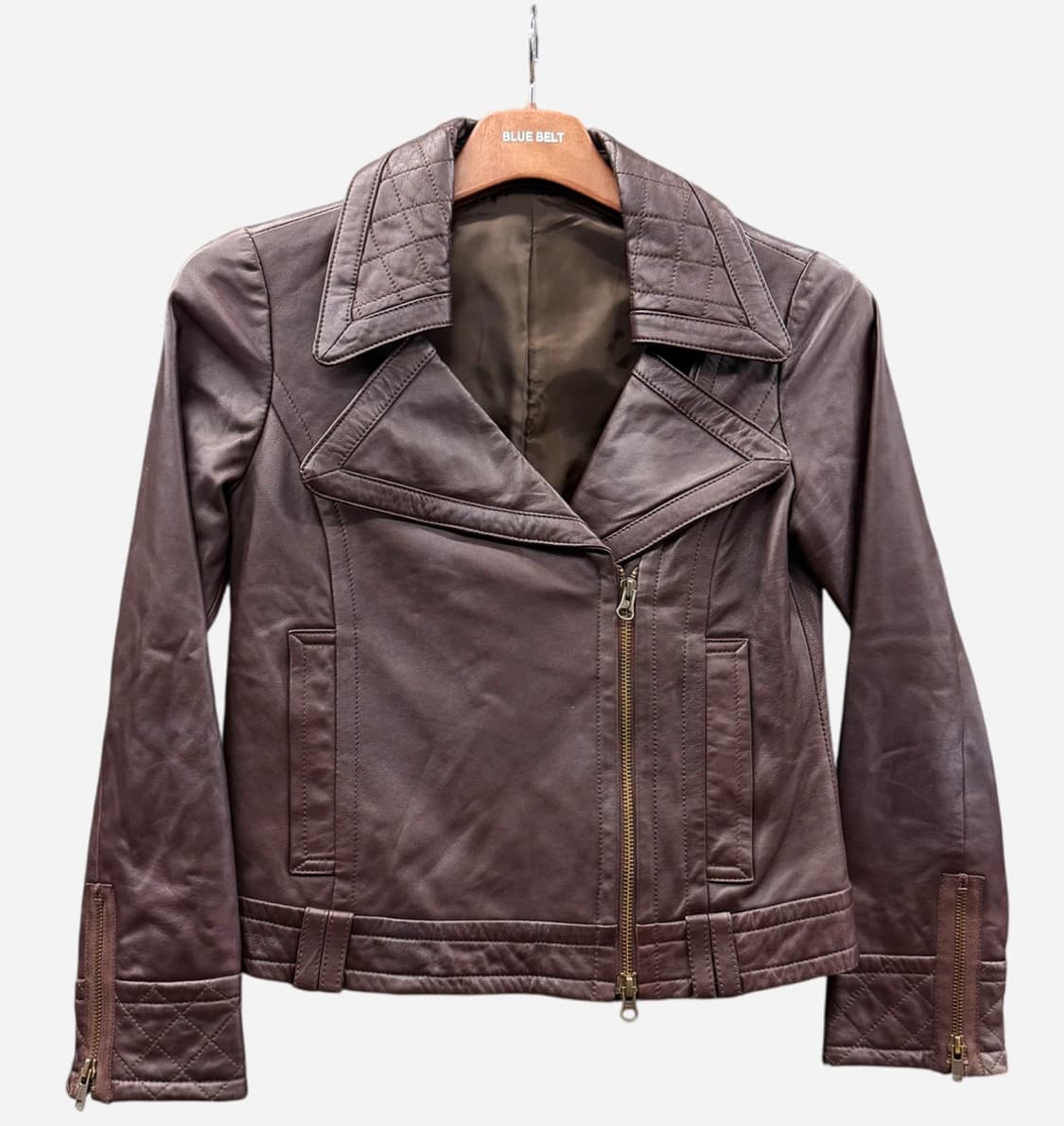 Ray BEAMS 레이빔즈 천연 양가죽 크롭 라이더자켓 카라 퀼팅 버건디 상품이미지1