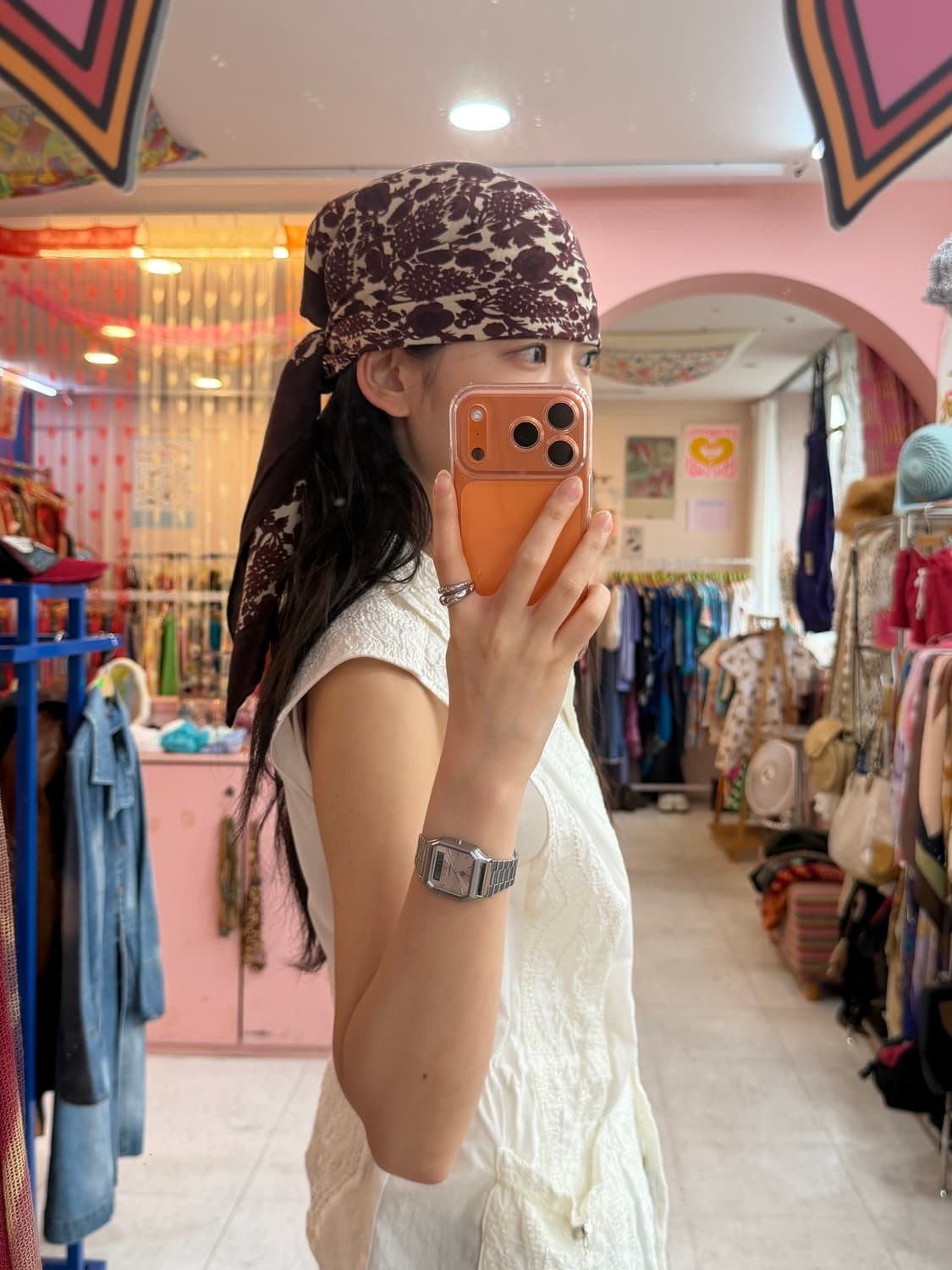 빈티지 에스닉 브라운 패턴 스카프 상품이미지3