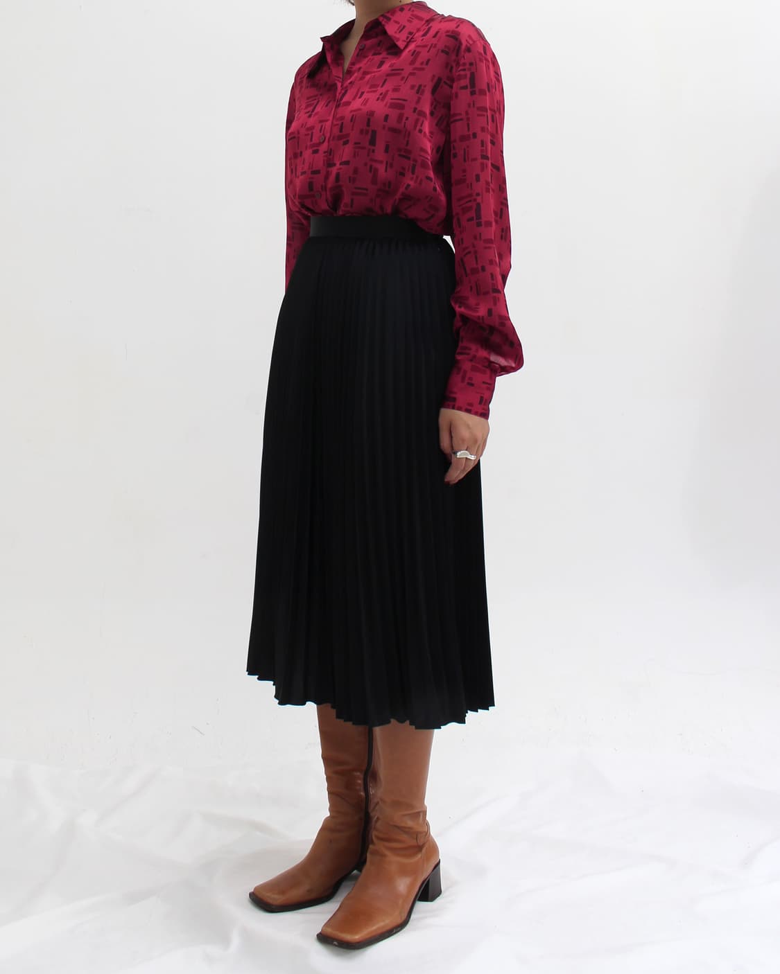 일본 빈티지 퍼플 레드 도형 패턴 블라우스 상품이미지7