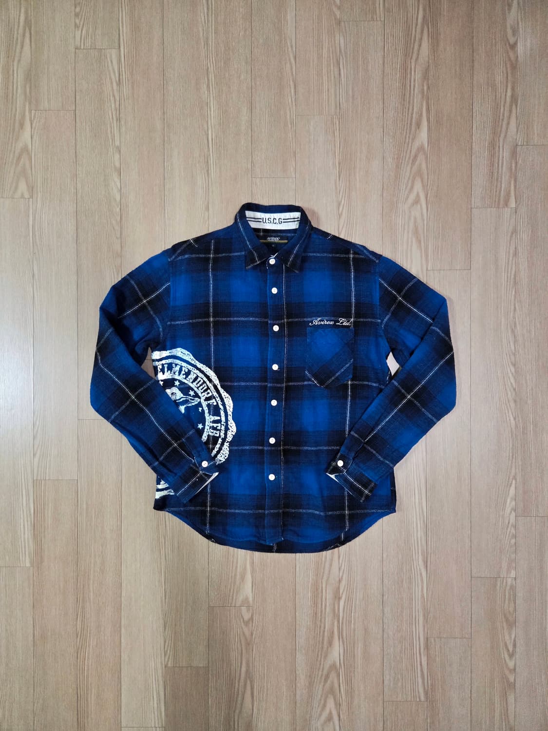 아비렉스 블루 체크 프린트 플란넬 셔츠 상품이미지1