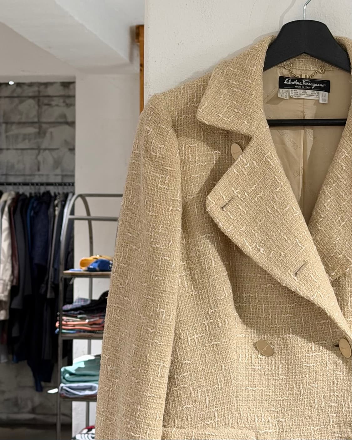 살바토레 페라가모 라이트골드 울 트위드 더블버튼 롱코트 상품이미지2