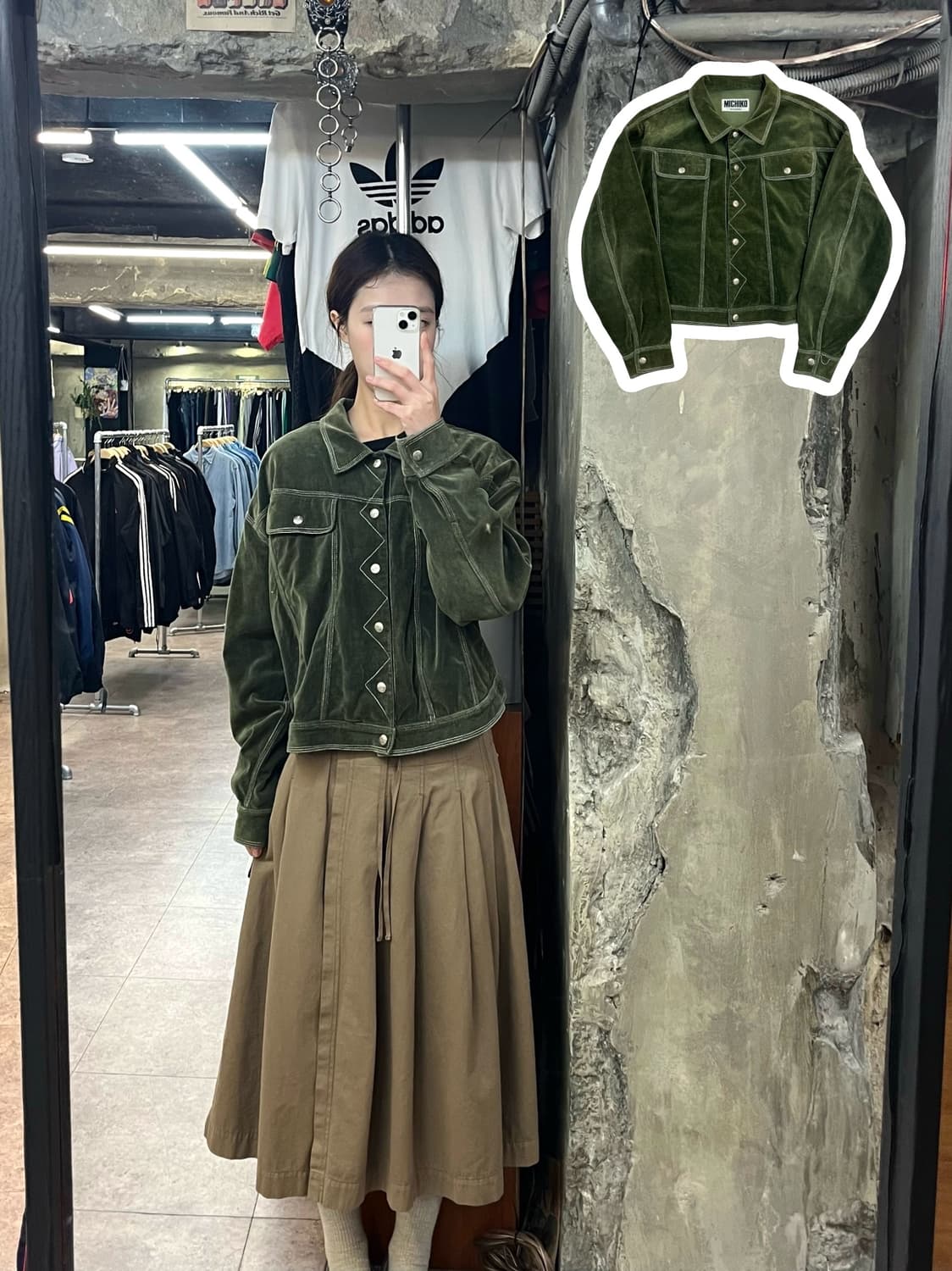 미치코 코시노 스웨이드 카라 자켓 그린 M #csz2555 상품이미지1