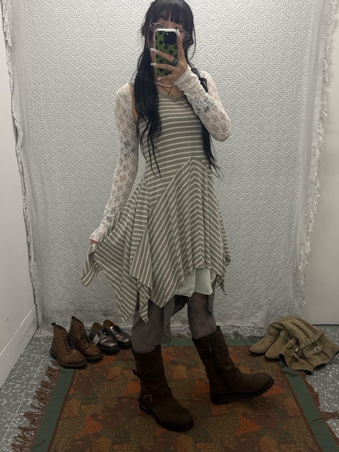 빈티지 셔링 플레어 슬리브리스 스트라이프 언발 나시 원피스 K0061 상품이미지1