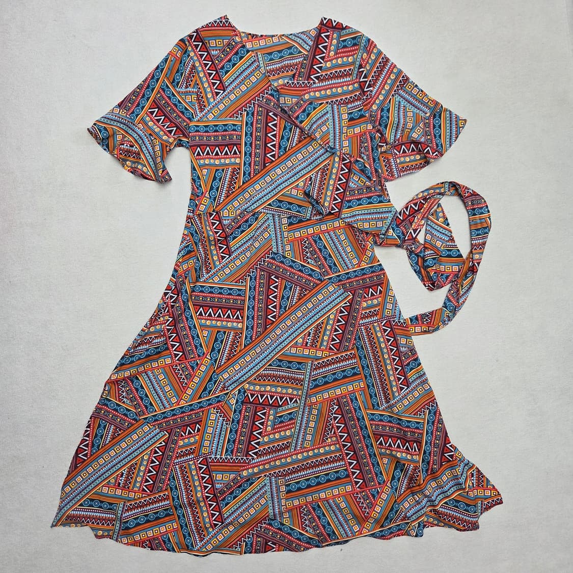 보헤미안 히피 에스닉 패턴 플레어 랩 원피스 상품이미지1