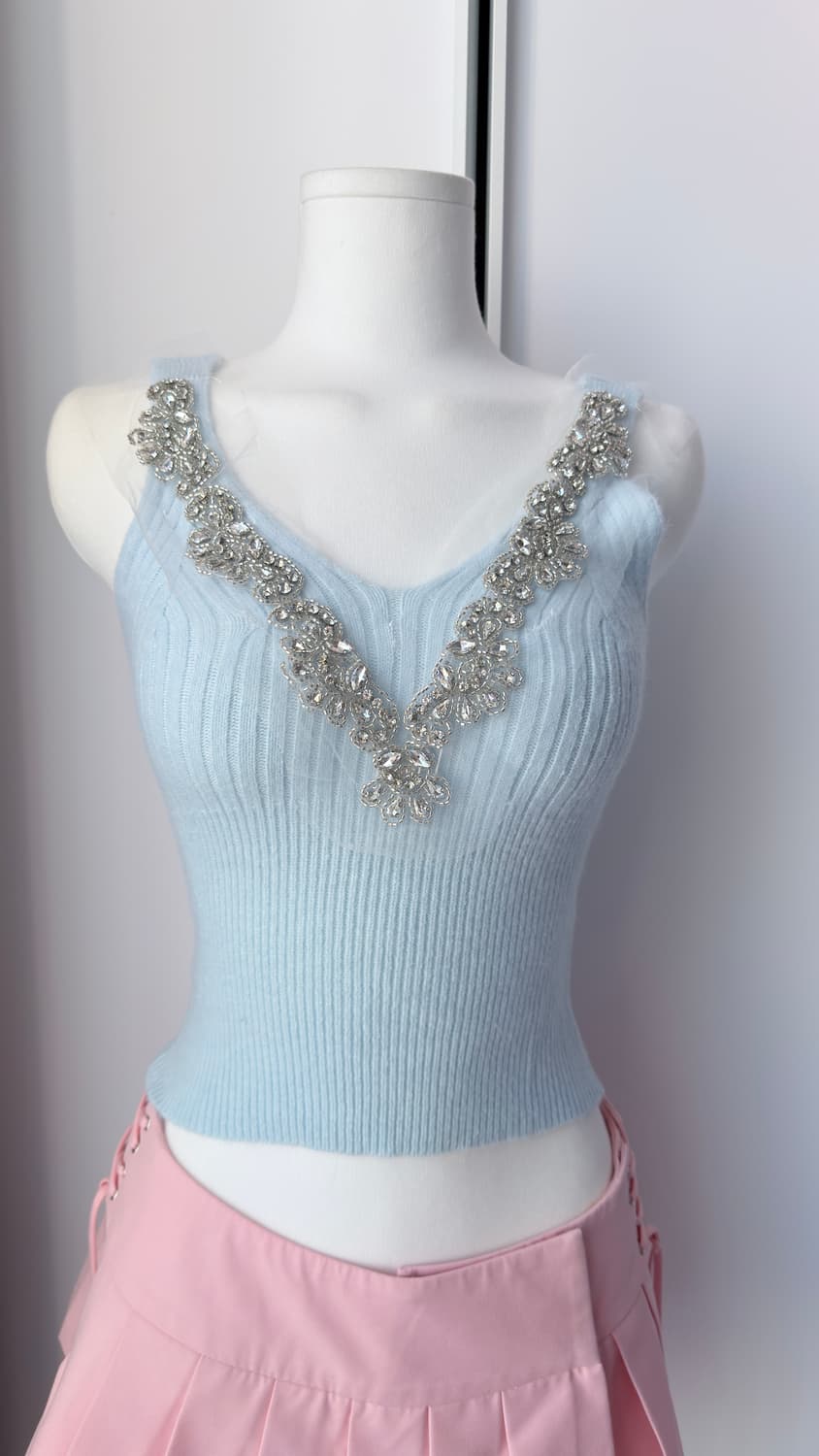 수입의류/ 큐빅 니트 슬리브리스 스카이블루 상품이미지1