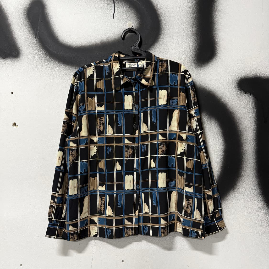 VTG 빈티지 체크 그리스 아트 풀 패턴 원포켓 크롭 긴팔 셔츠 상품이미지1