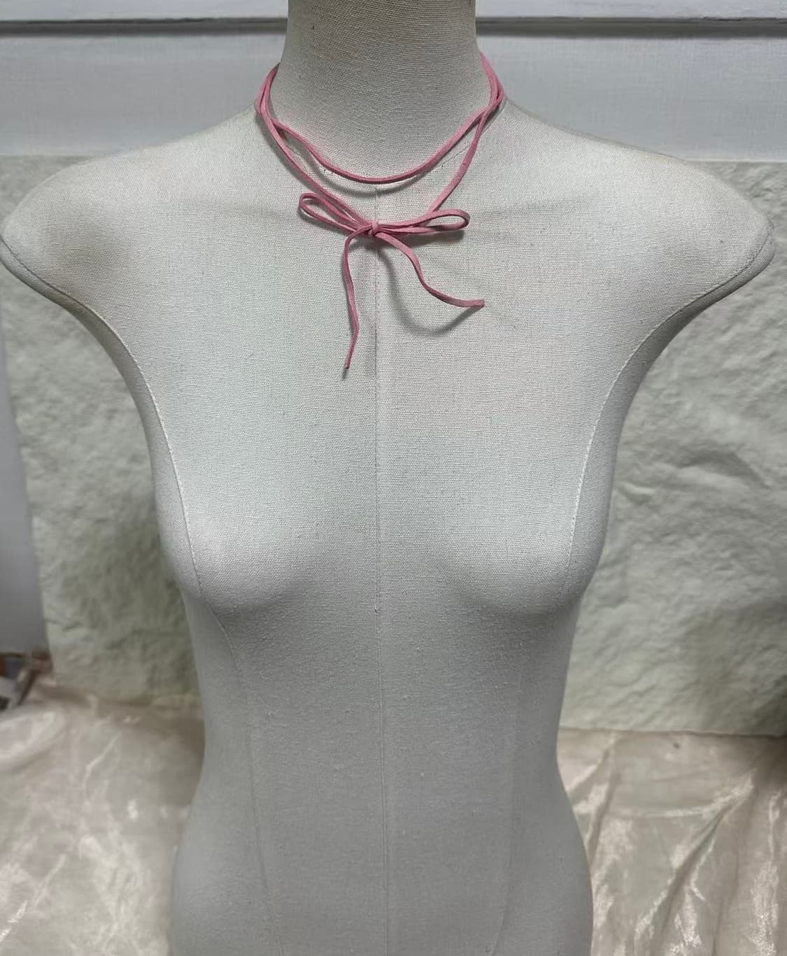 빈티지 핑크 레이어드 리본 스웨이드 초커 목걸이 상품이미지1