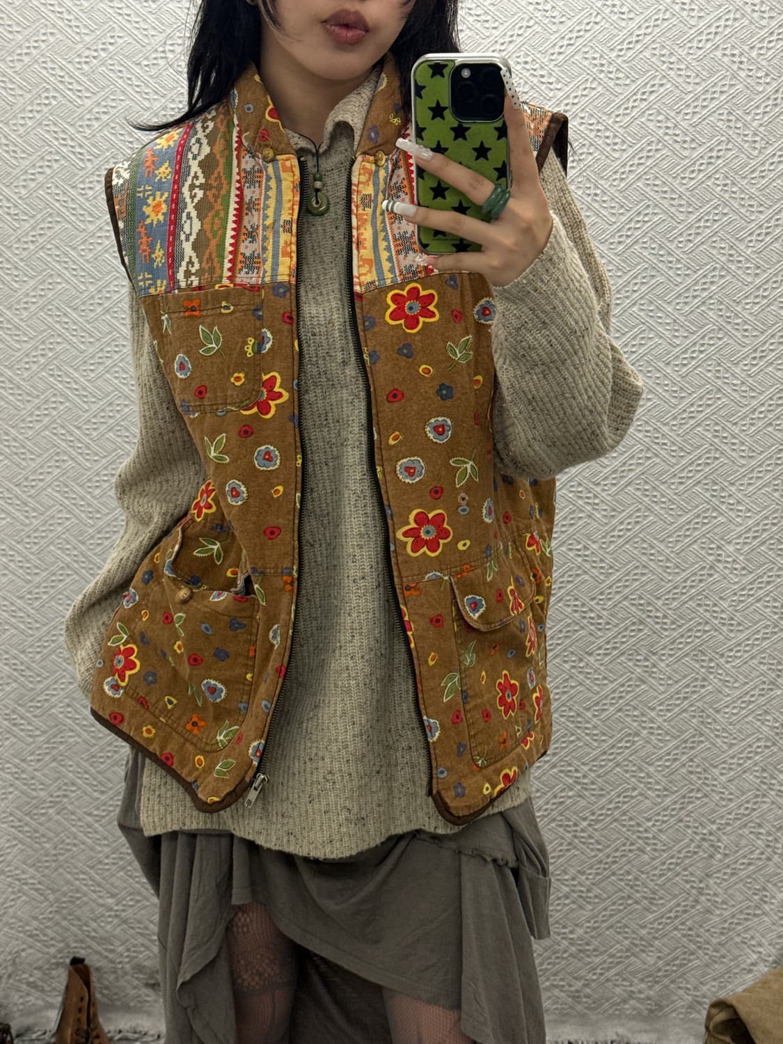 빈티지 레트로 보헤미안 그랜마코어 플라워패턴 조끼 베스트 K0075 상품이미지1
