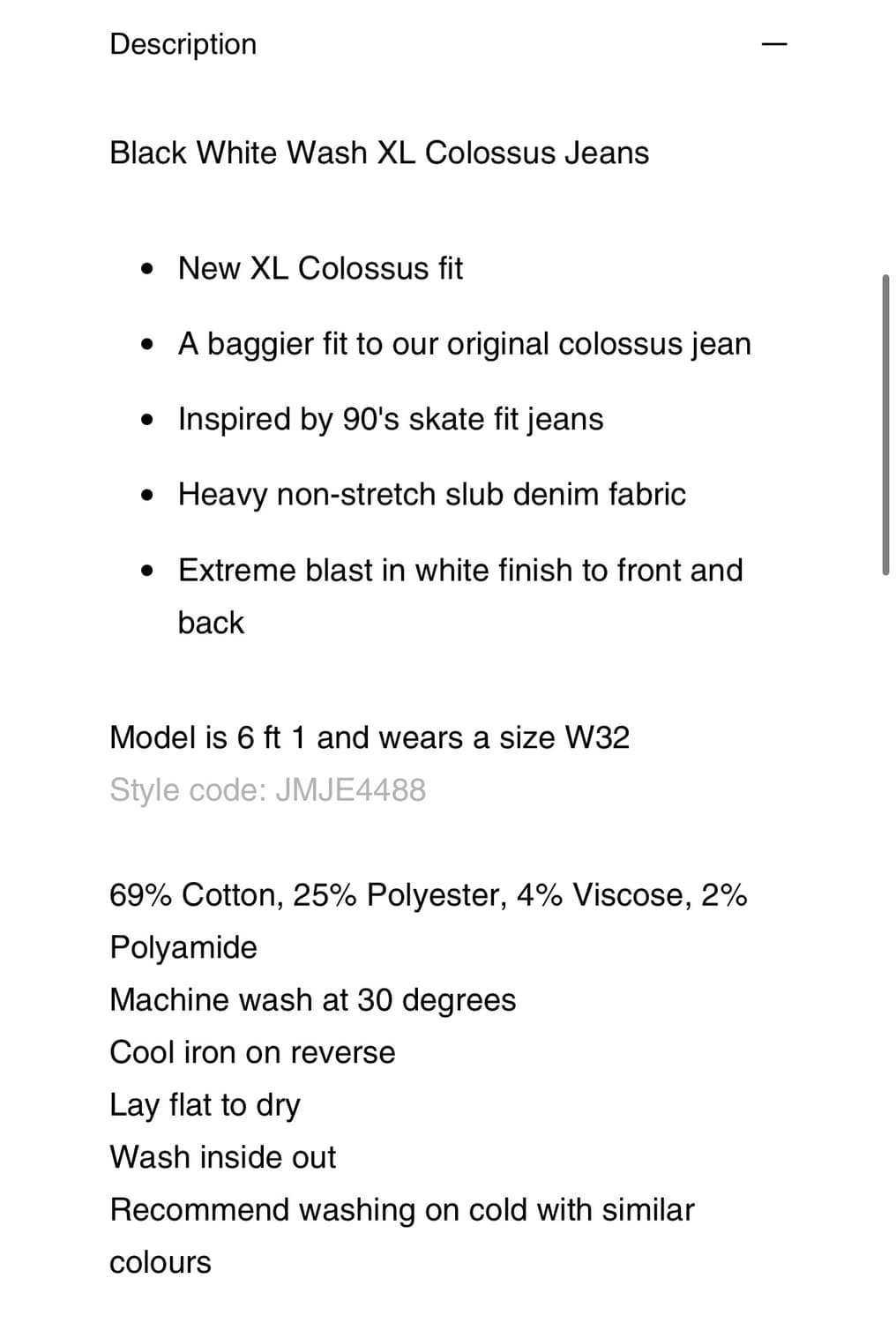 제이디드런던 Black White Wash XL Colossus Jean 상품이미지5