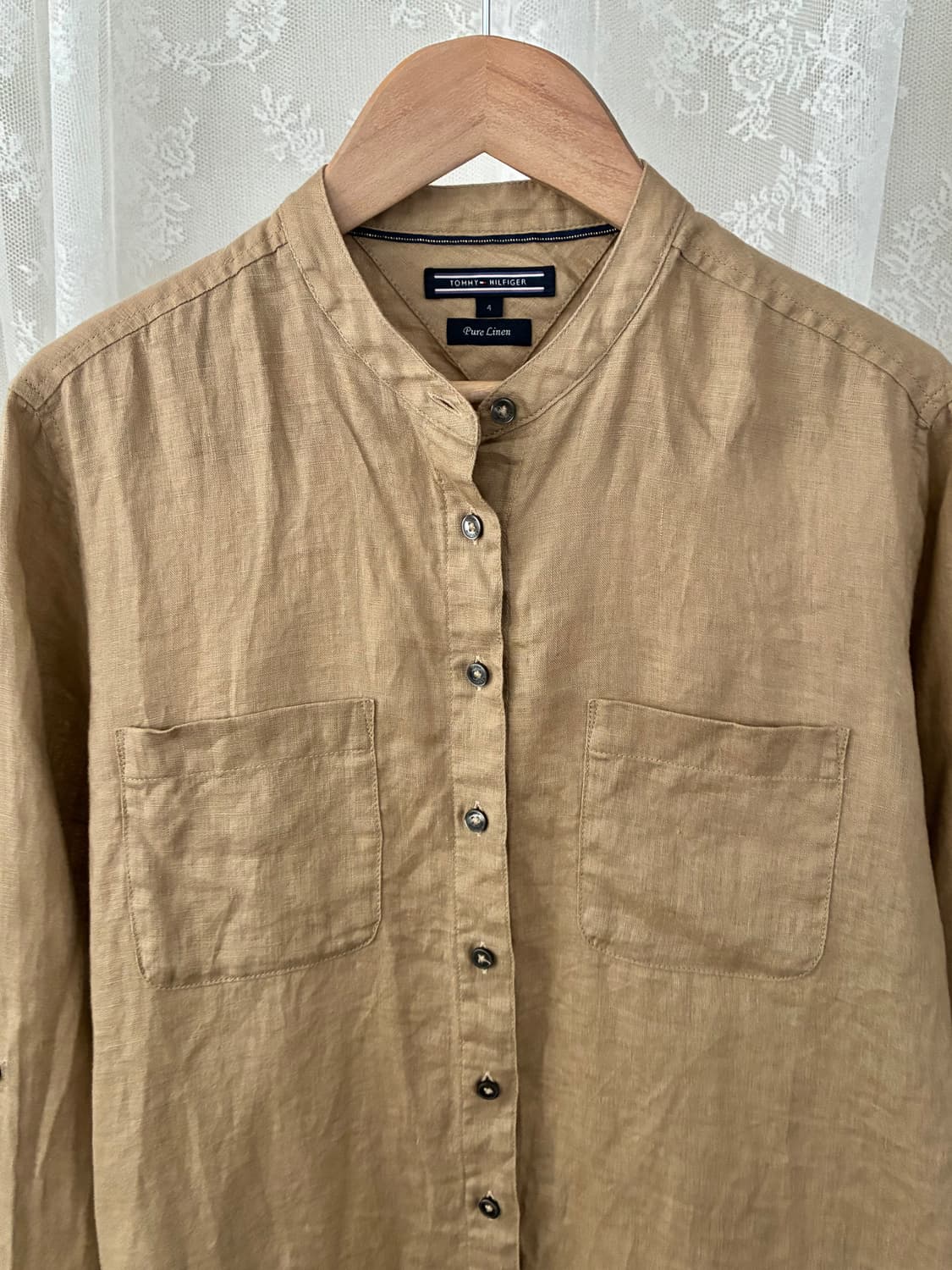 4) 타미힐피거 노카라 퓨어린넨 셔츠 브라운 상품이미지3