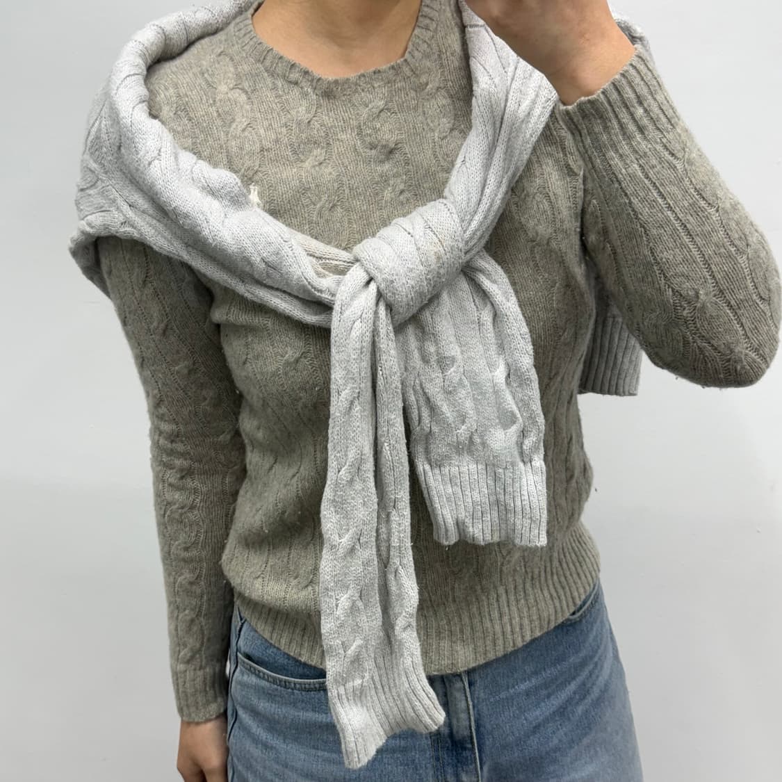 [M] 폴로 베이지그레이 케이블 울 니트 상품이미지2