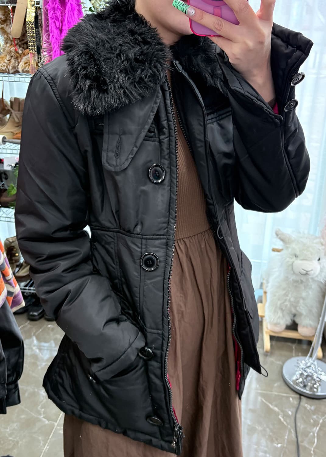 에코퍼 허리다트 블랙패딩 상품이미지1