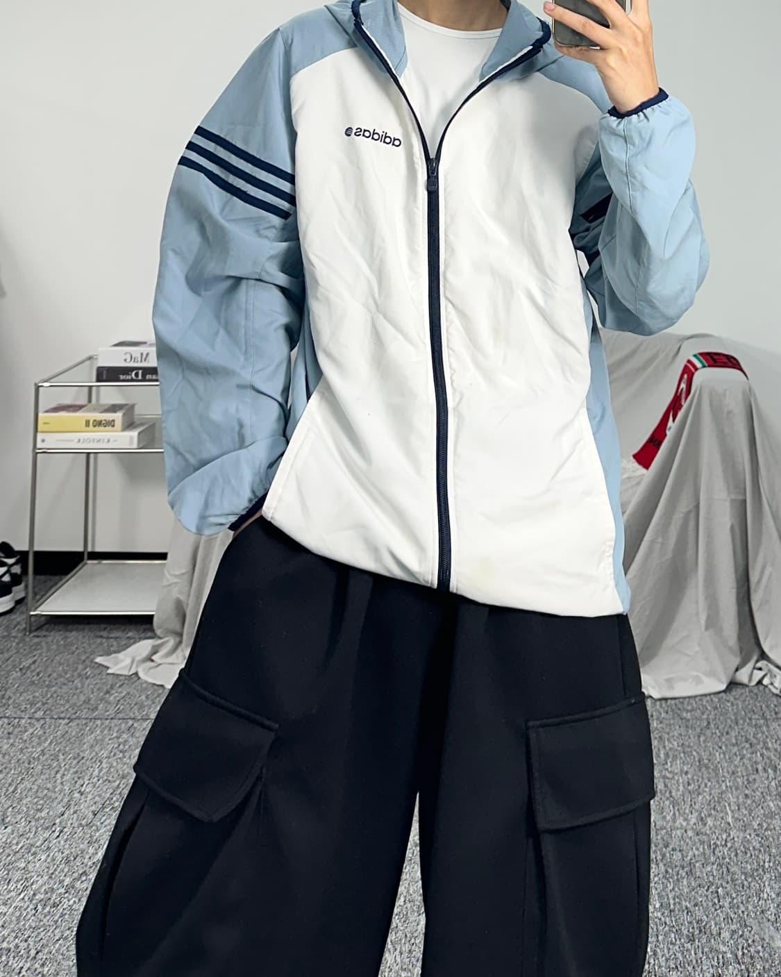 아디다스 일본판 스카이블루 배색 바람막이 상품이미지3