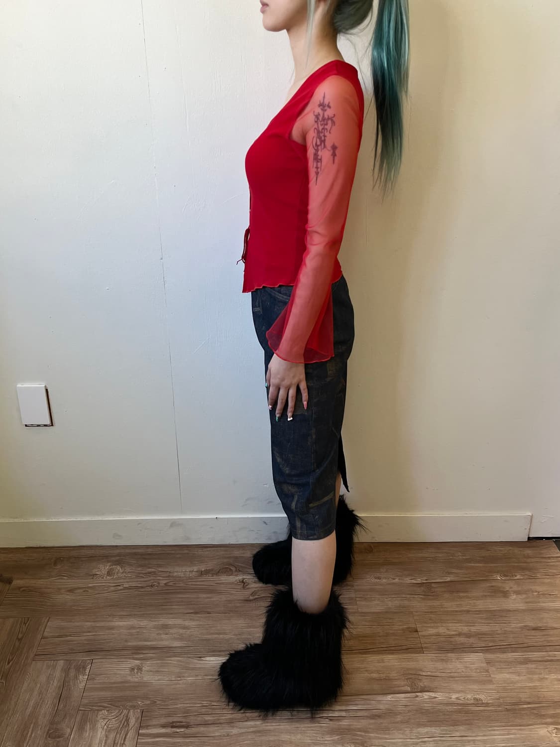 jubi 레드 코르셋 시스루 탑  상품이미지8