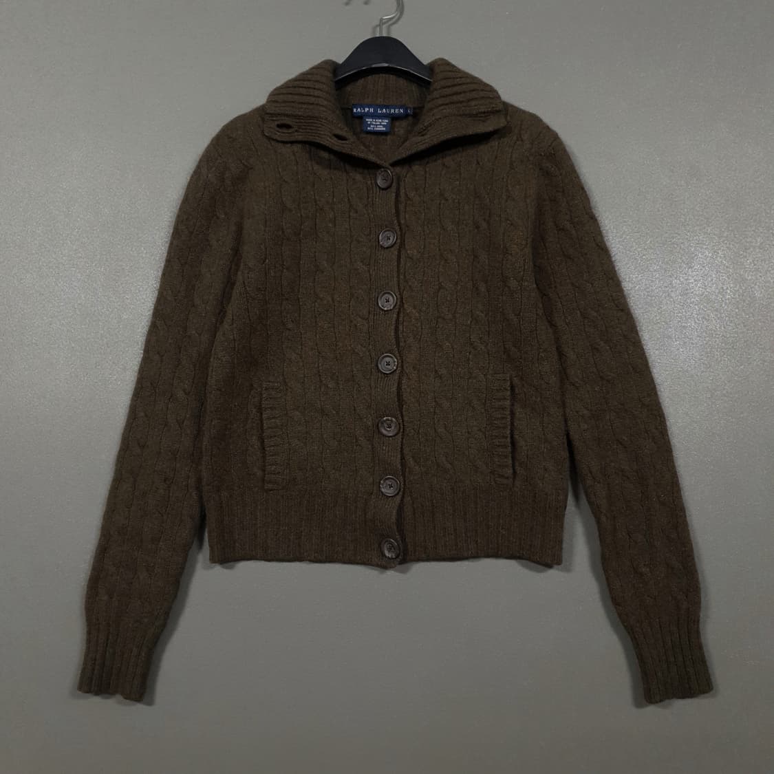 여성 S) 폴로 랄프로렌 울 캐시미어 케이블 니트 꽈배기 가디건 브라운 상품이미지3