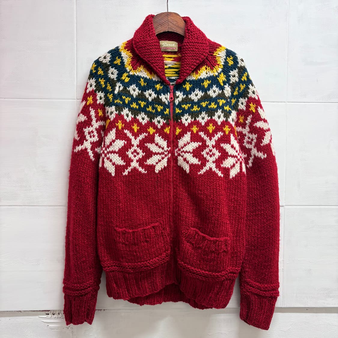 빈티지 레드 노르딕 눈꽃 니트 집업 (JPN) 상품이미지1