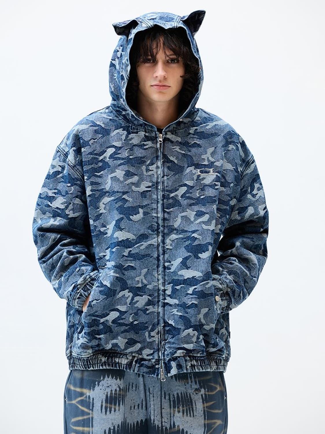 XL) 새상품 크리틱 데빌 카모 후드집업 블루 상품이미지6
