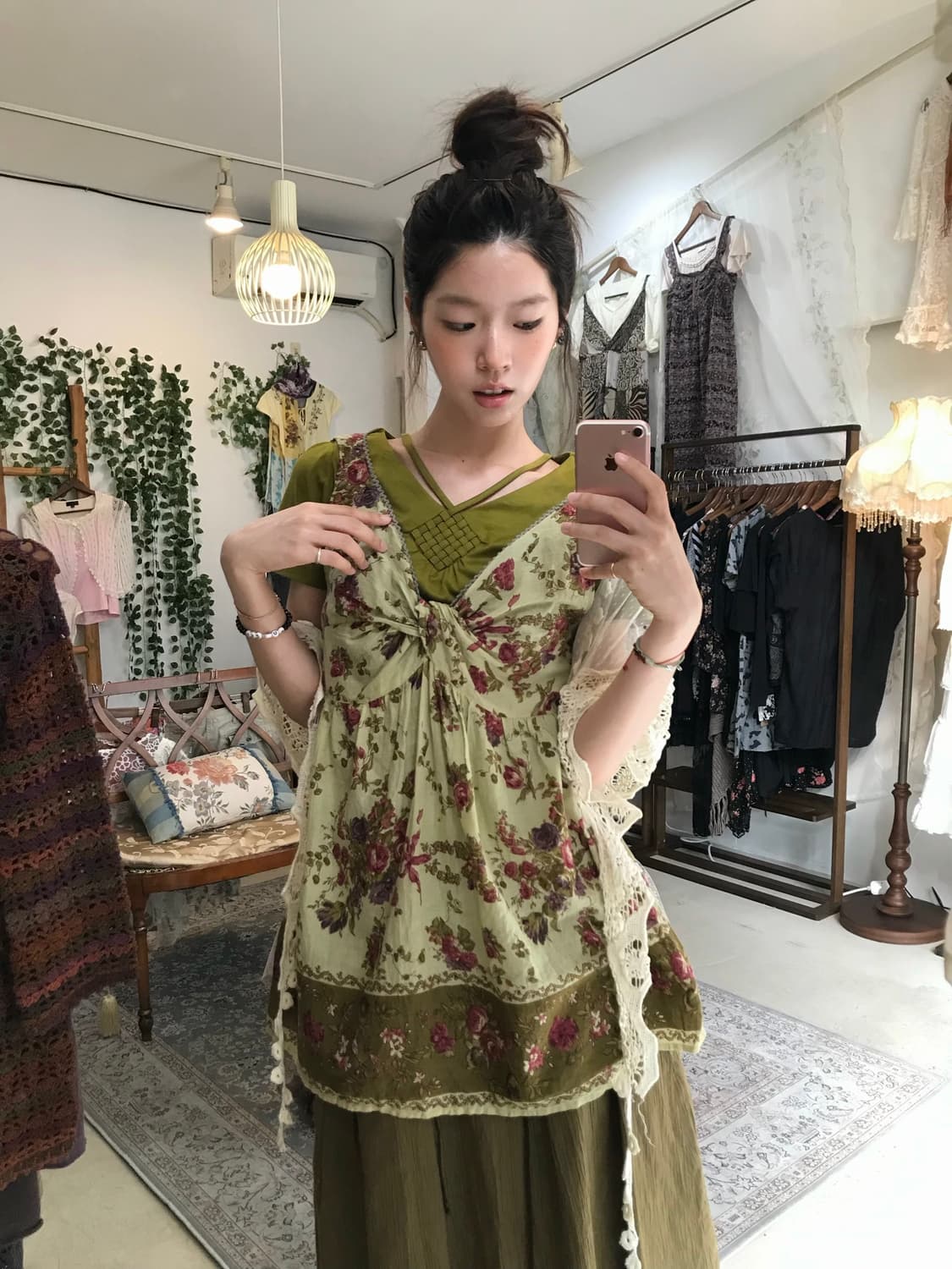 빈티지 올리브 그린 데일리 히피 하구미 코디 세트 상품이미지3