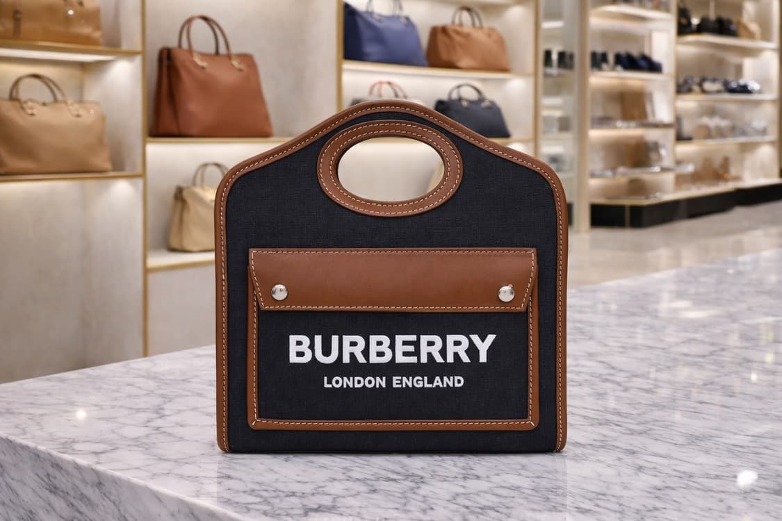 [S급] 버버리 투톤 캔버스 & 가죽 포켓 미니 토트백 판매합니다!!! 상품이미지1