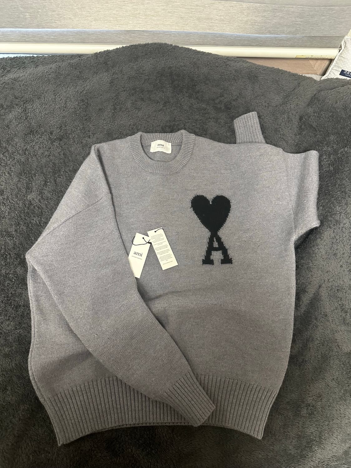 아미 빅 하트 로고 오버사이즈 인타르시아 스웨터 그레이 블랙 (M) 상품이미지1
