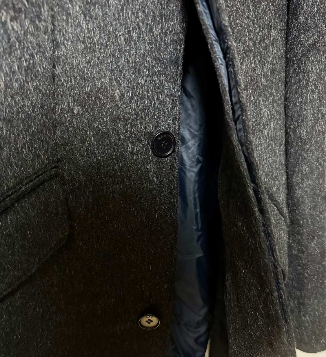 RAF SIMONS Mohair 블루블랙 다이아 싱글 코트 상품이미지5