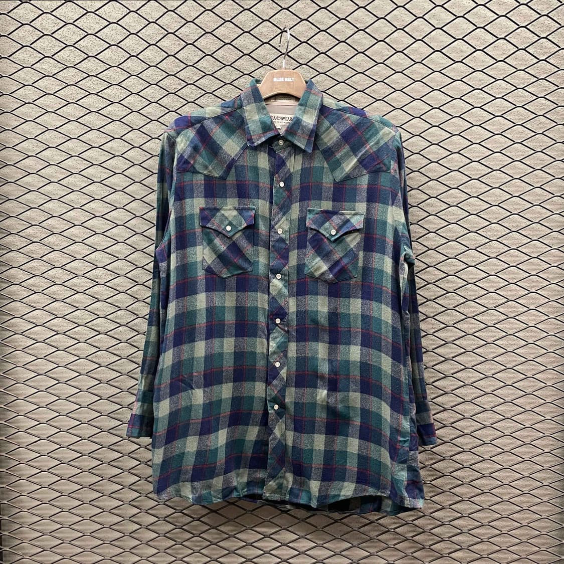 KR VINTAGE 울 체크 셔츠 웨스턴 스냅버튼 디테일 그린 상품이미지2