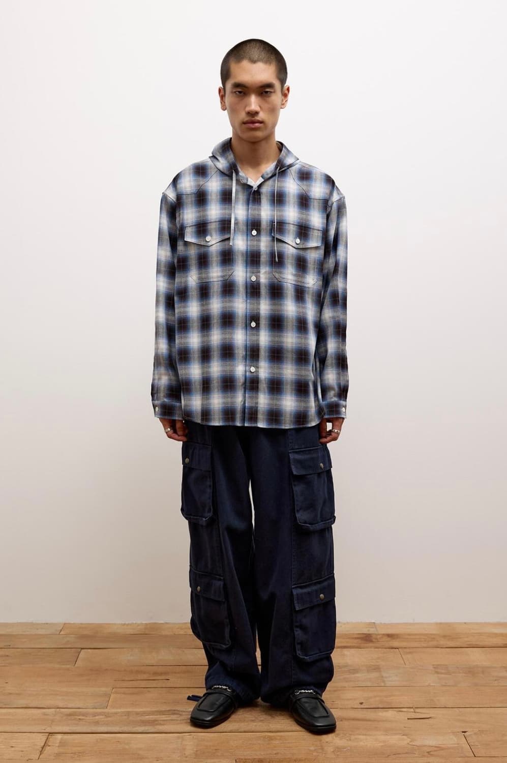 애프터프레이 웨스턴 체크 후디 셔츠 / 블루, L 상품이미지2