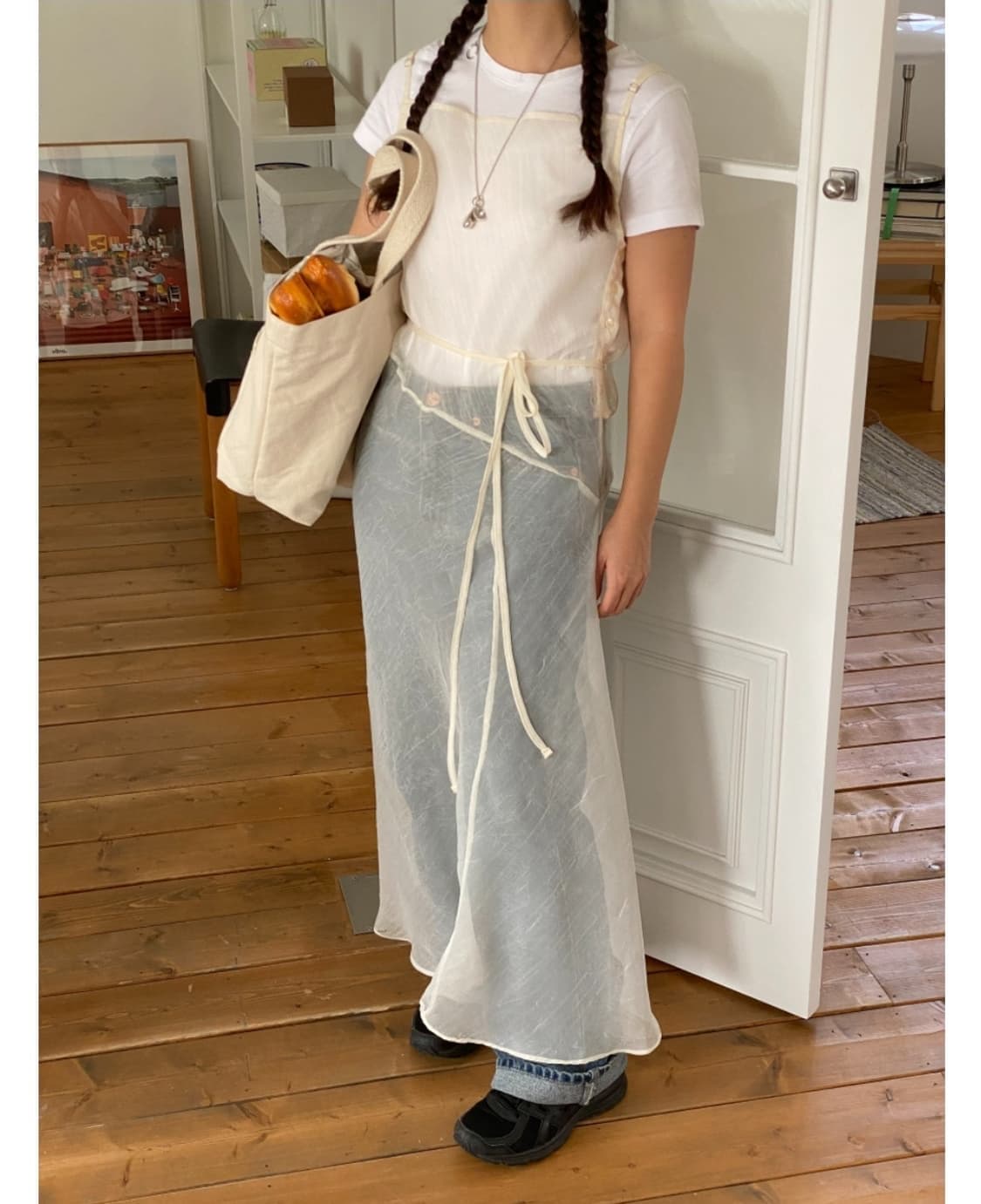 바스켓 시스루 레이어드 원피스 아이보리 상품이미지1