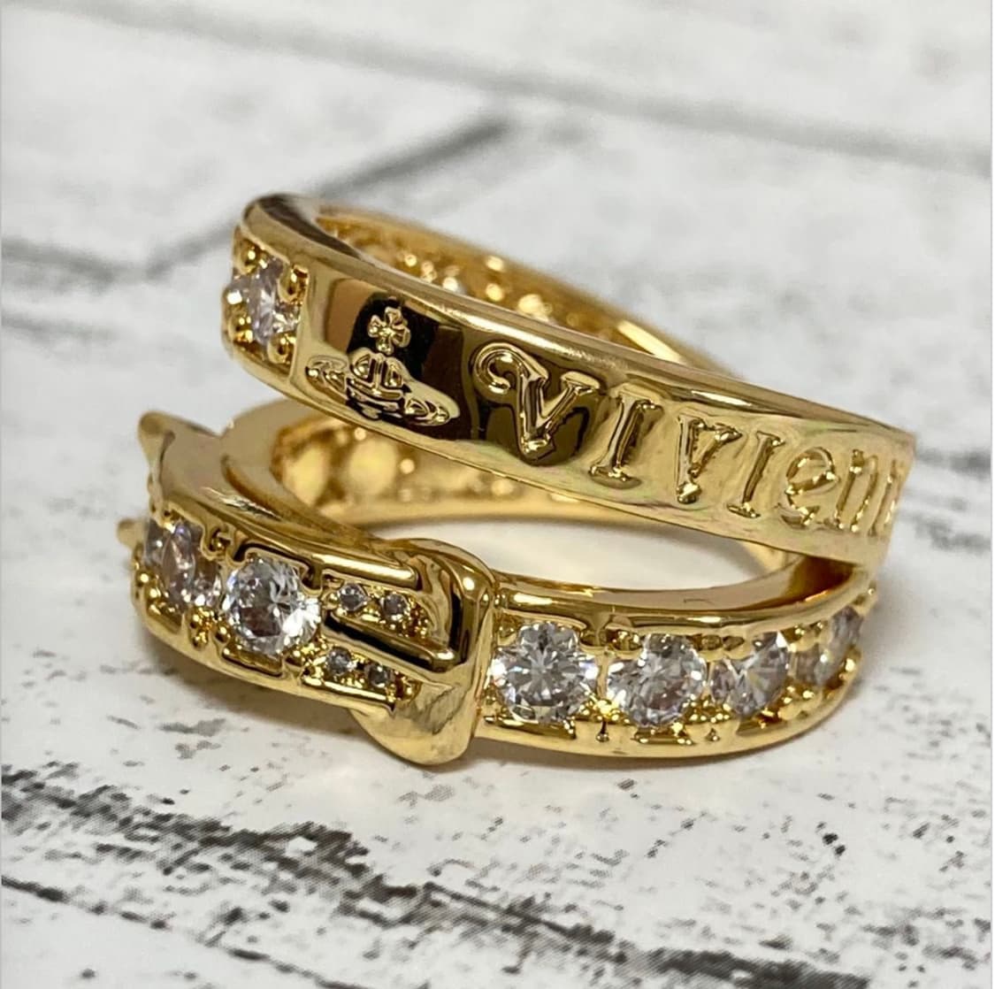 비비안웨스트우드 아카이브 레어링 orb 각인 화이트큐빅 골드링 반지 상품이미지1