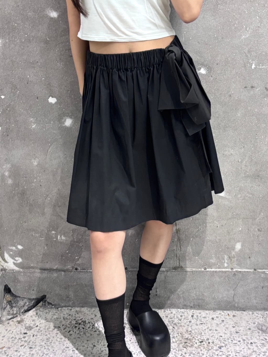 MSGM 블랙 코튼 밴딩 미니 스커트 상품이미지1