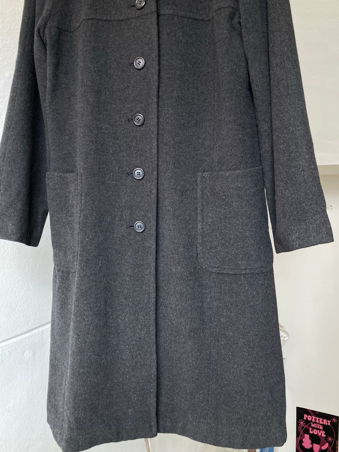 울 캐시미어 다크그레이 후드 코트 상품이미지3