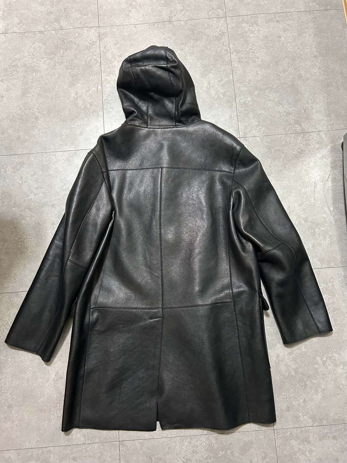 양가죽  블랙컬러 빈티지 후드 코트  110size   상품이미지5