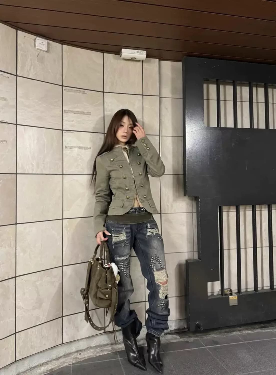 빈티지무드 스터드 찢청  상품이미지5