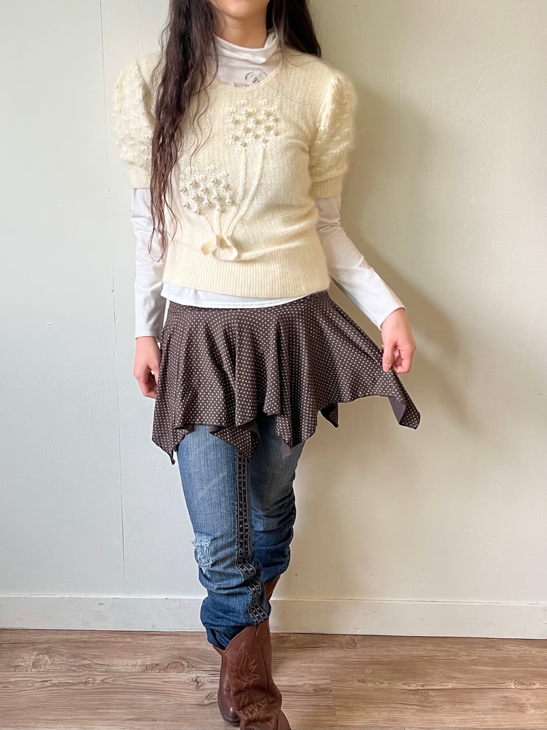 LA 브라운 도트 밴딩 스커트 상품이미지6