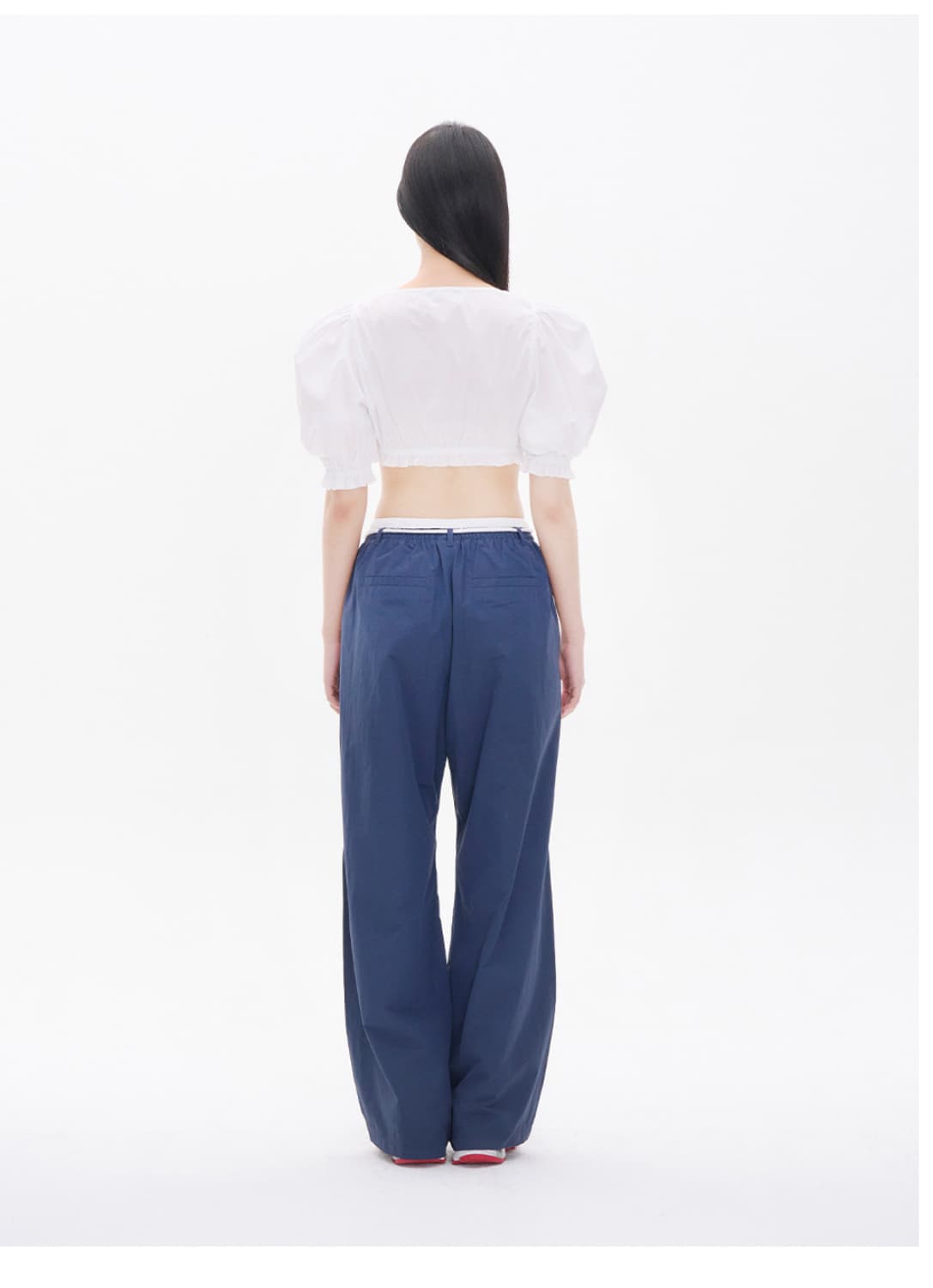 YOUHEE 코튼 레이어드 밴딩 와이드 팬츠(NAVY) 상품이미지2