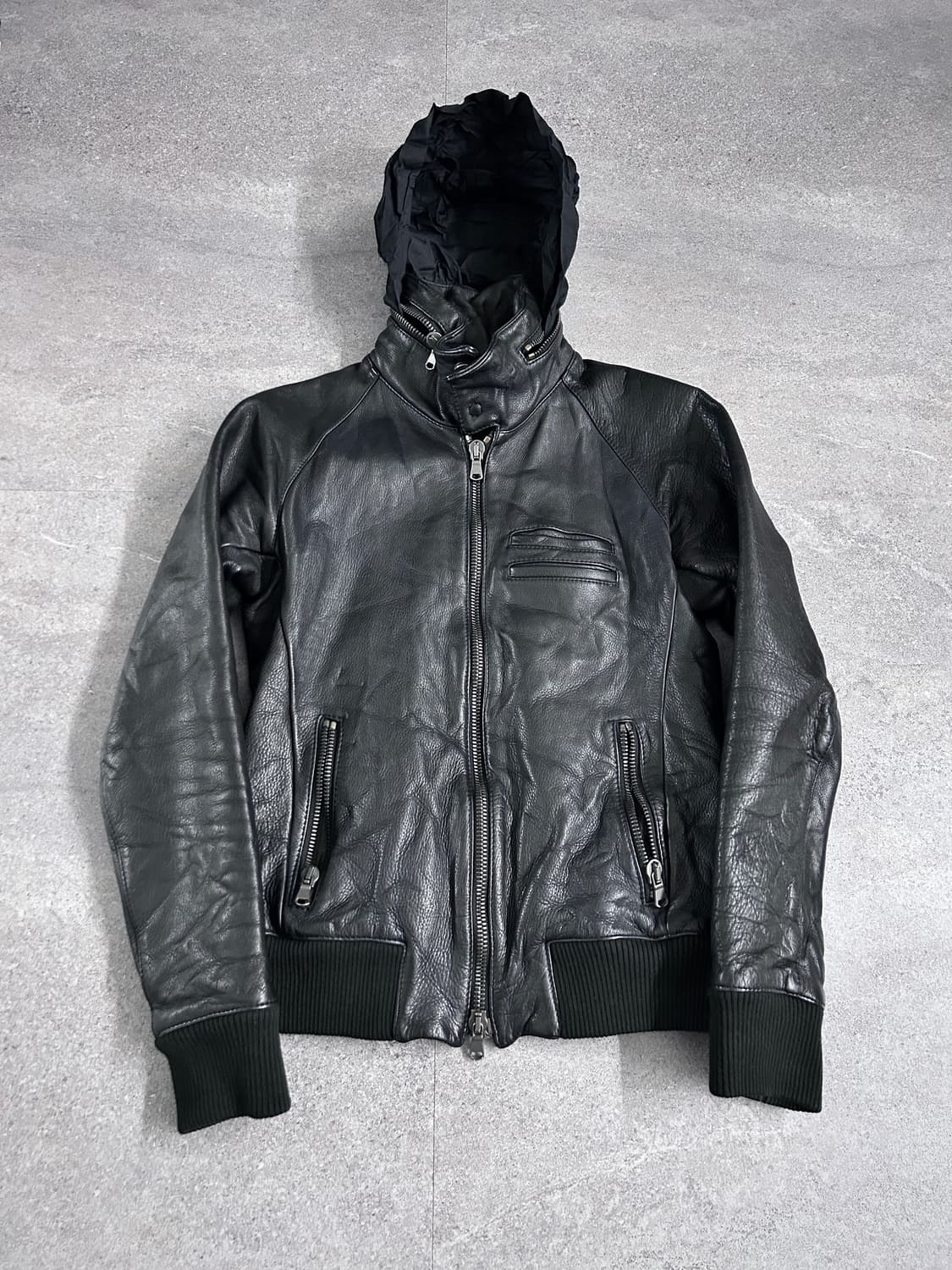 준 하시모토 히든 후디 하이넥 램스킨 자켓 상품이미지3