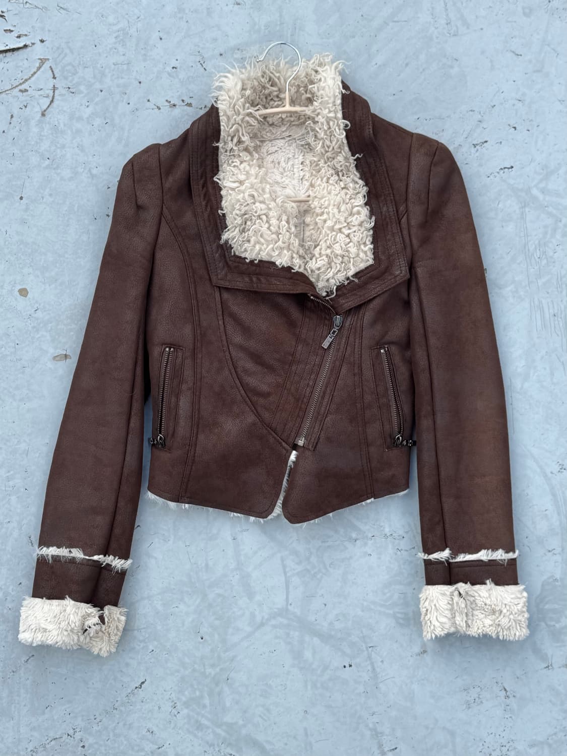 Vintage 절개 레더 퍼 무스탕 상품이미지1