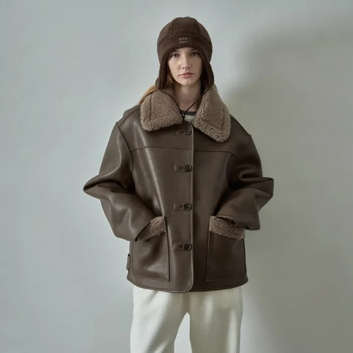 파사드패턴 빈티지 램스울 리버시블 무스탕 브라운 상품이미지1