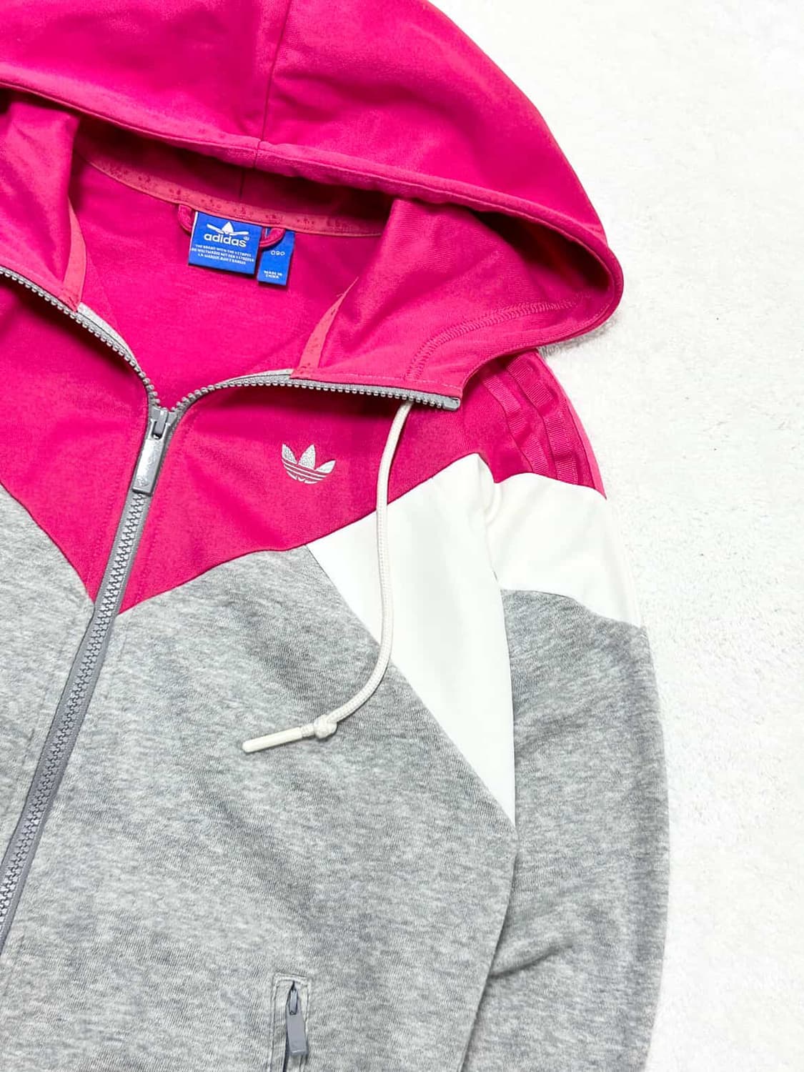 아디다스 자수로고 핑크 배색 후드집업 상품이미지6