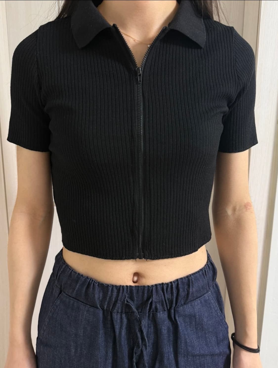 골지 카라 니트 집업 상품이미지1