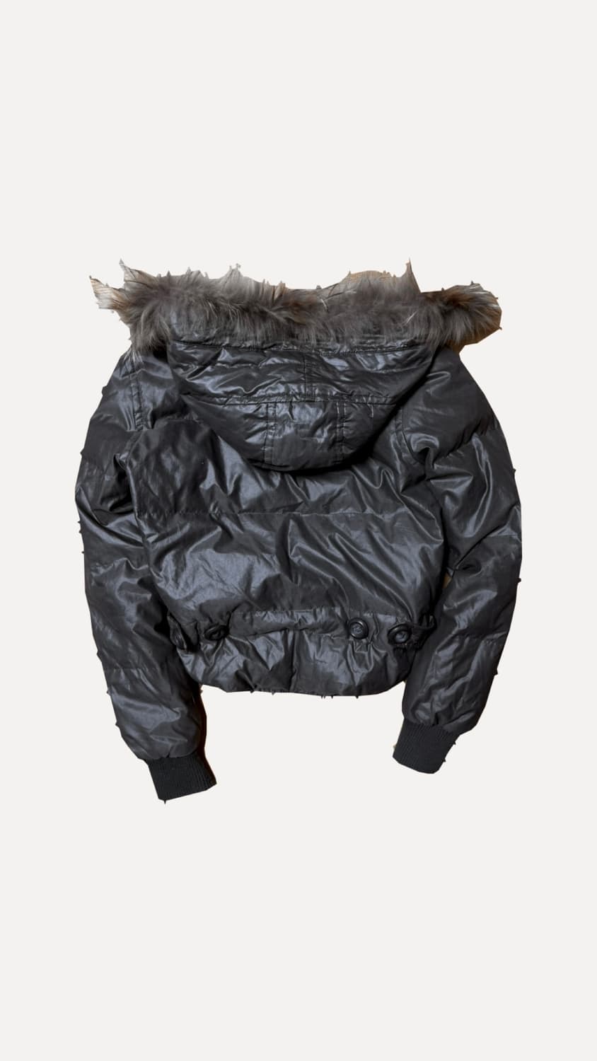 Y2K 차콜브라운 후드 퍼 트리밍 봄버 패딩 상품이미지2