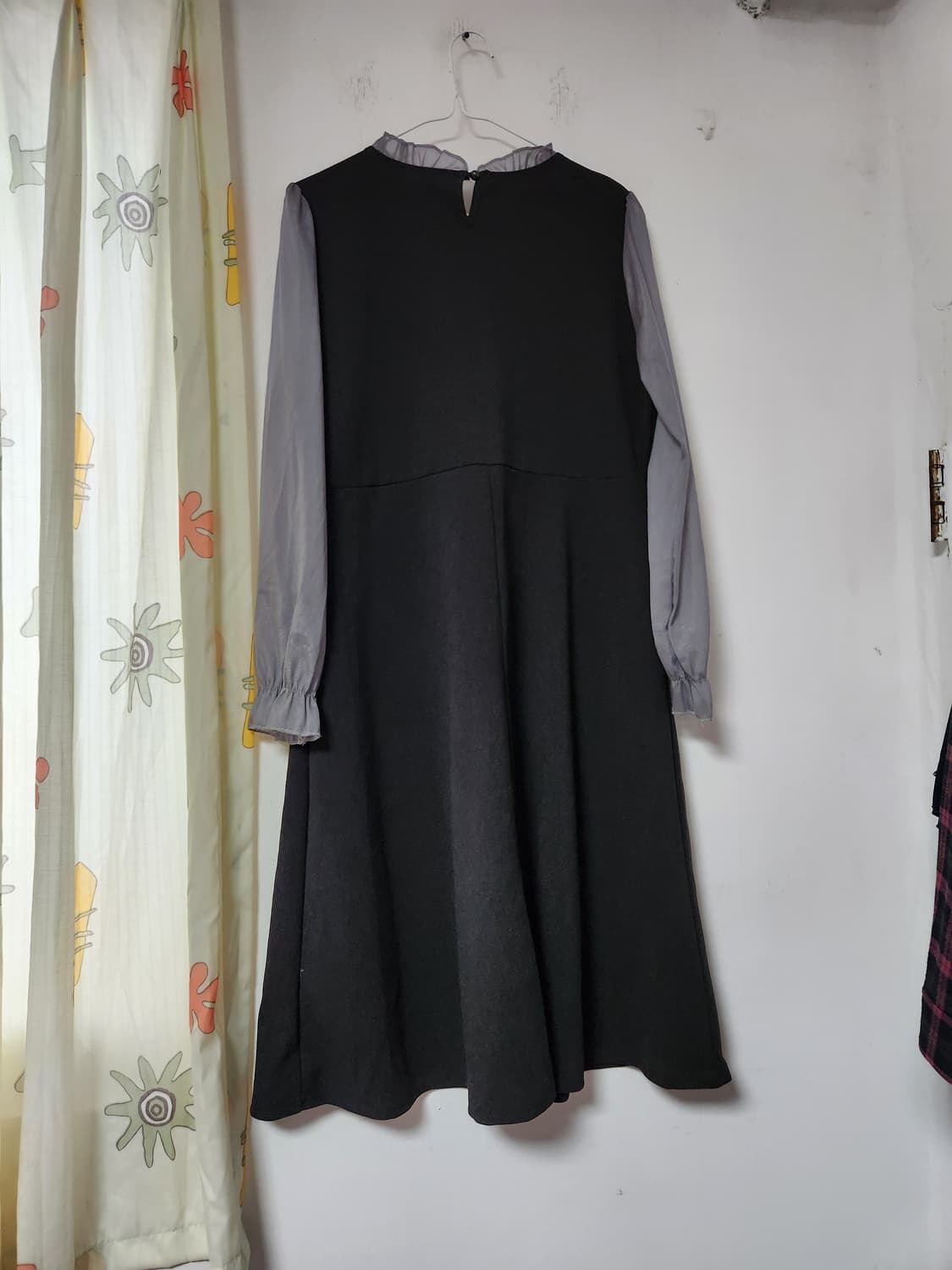 블랙 쉬폰 소매 A라인 롱 원피스XXL 상품이미지2