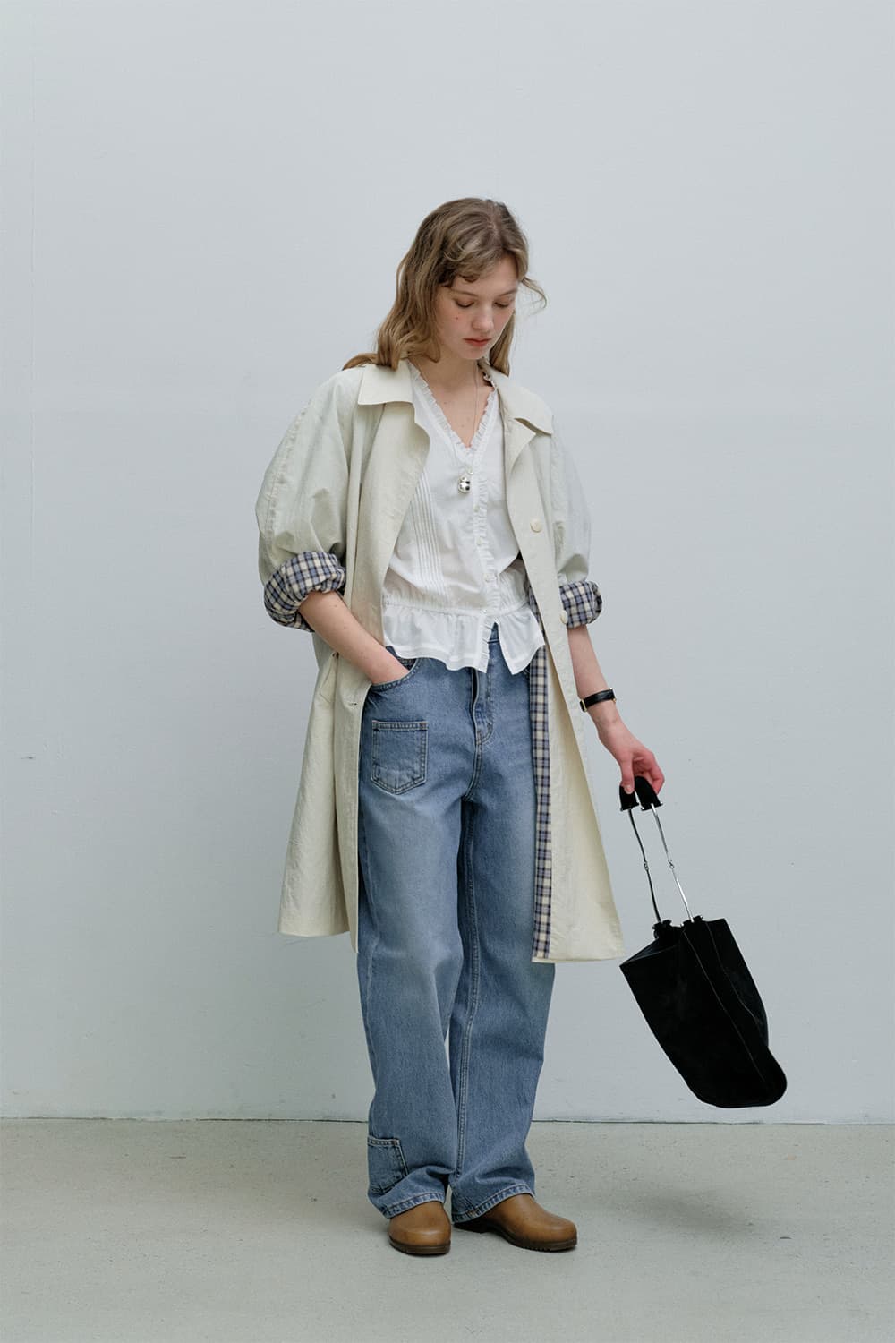 모데스트무드 파우더 트렌치코트 크림 상품이미지2