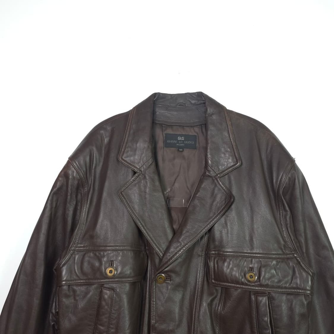 GIANNI LO GIUDICE 다크브라운 미니멀 레더 자켓 46 상품이미지3
