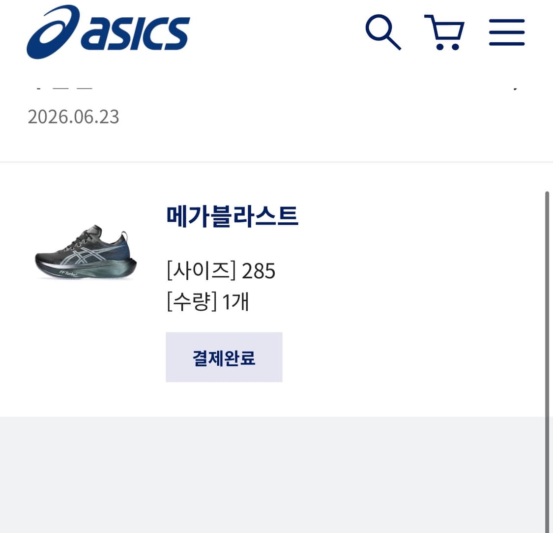 배송지변경285)공홈 새상품 아식스 메가블라스트 블랙화이트 상품이미지1