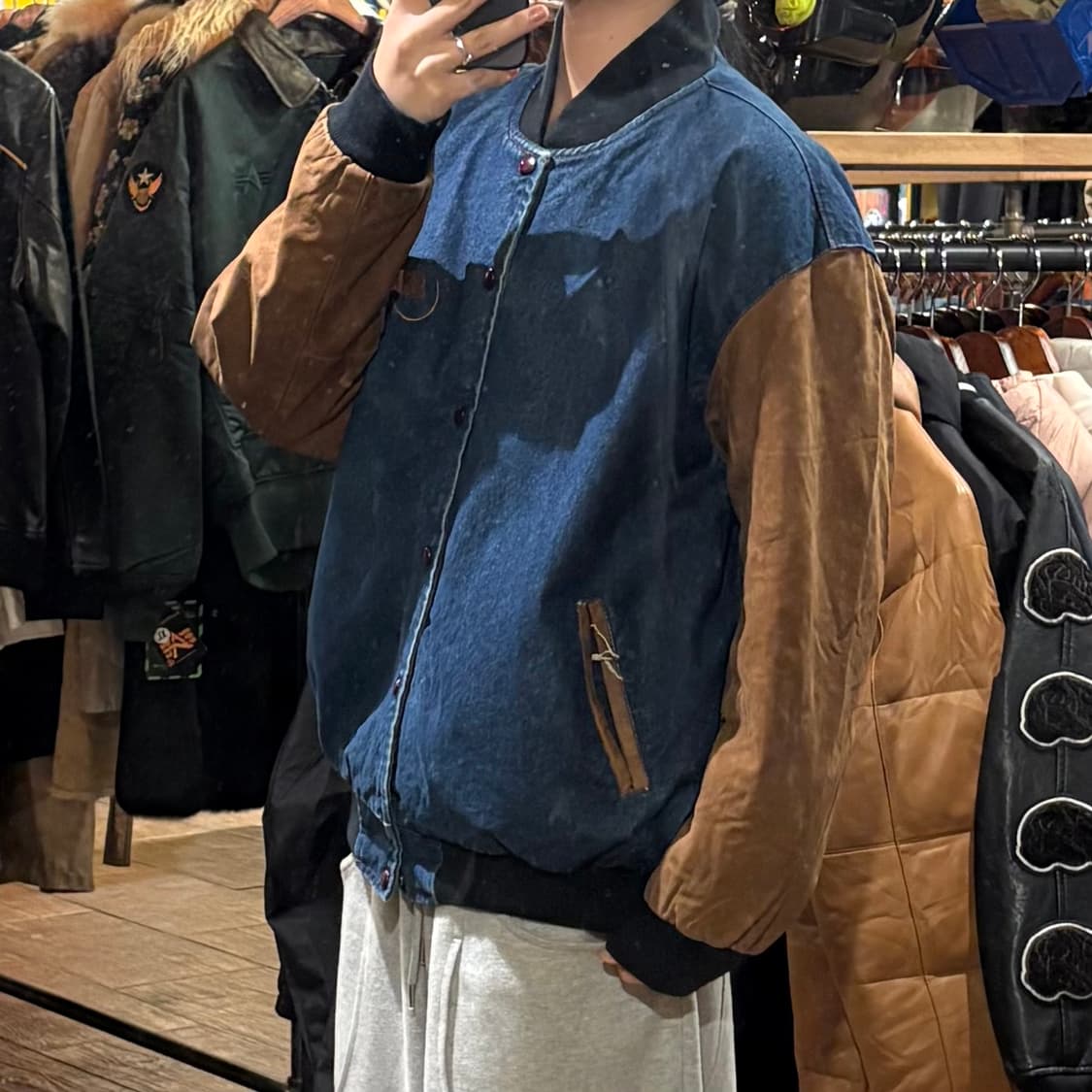 [HI] VTG 데님바시티자켓 진청&브라운 상품이미지3