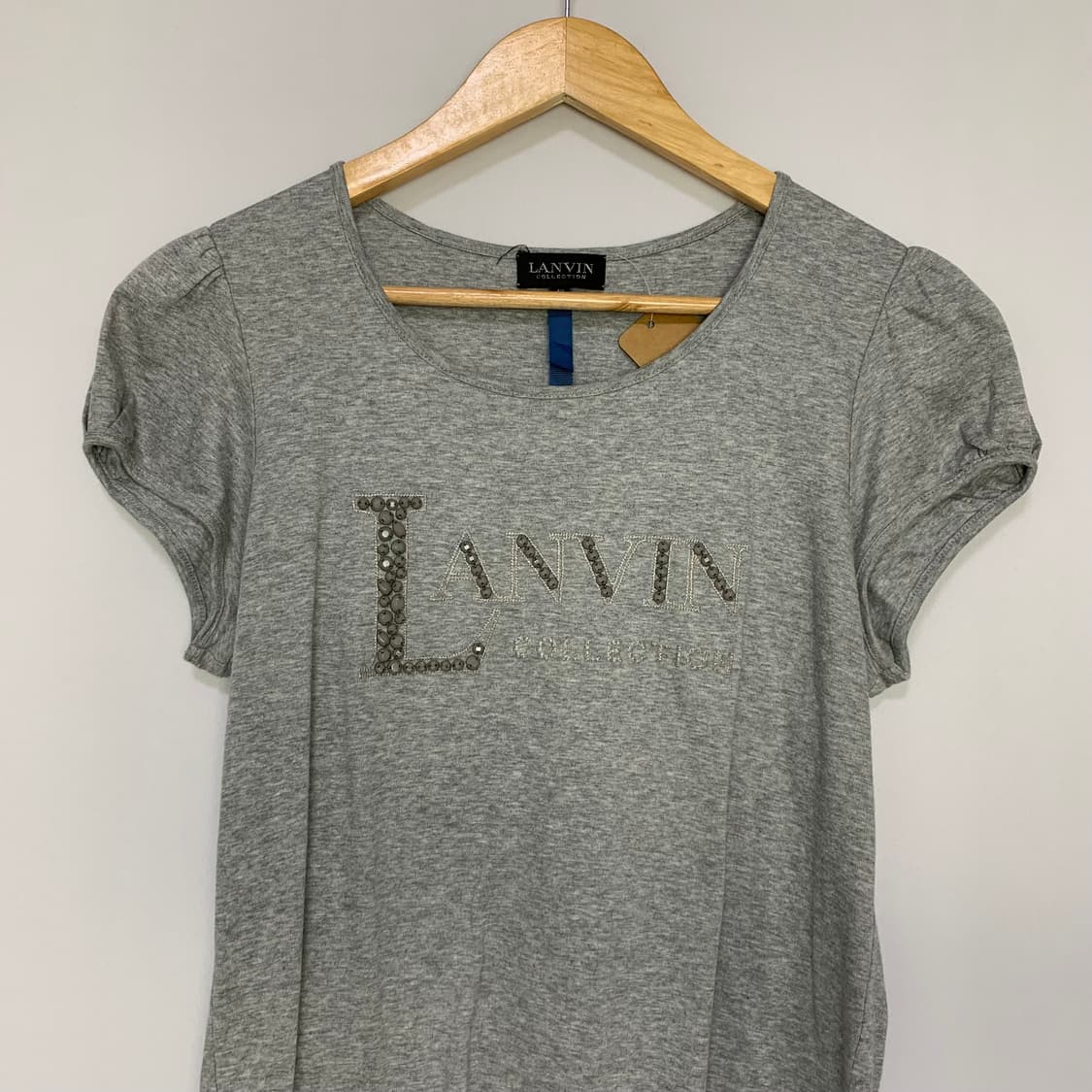 LANVIN 랑방 빈티지 퍼프 소매 슬림 글리터 로고 프린팅 반팔 티셔츠 상품이미지3