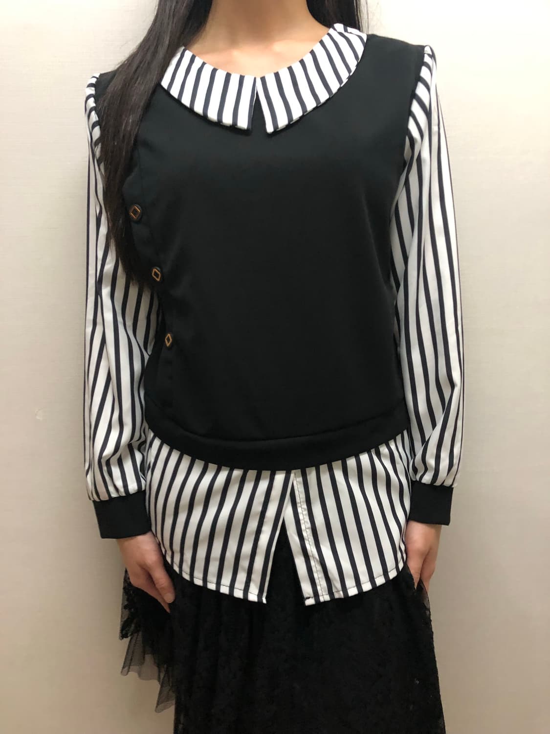 빈티지 블랙 스트라이프 레이어드 셔츠 상품이미지2