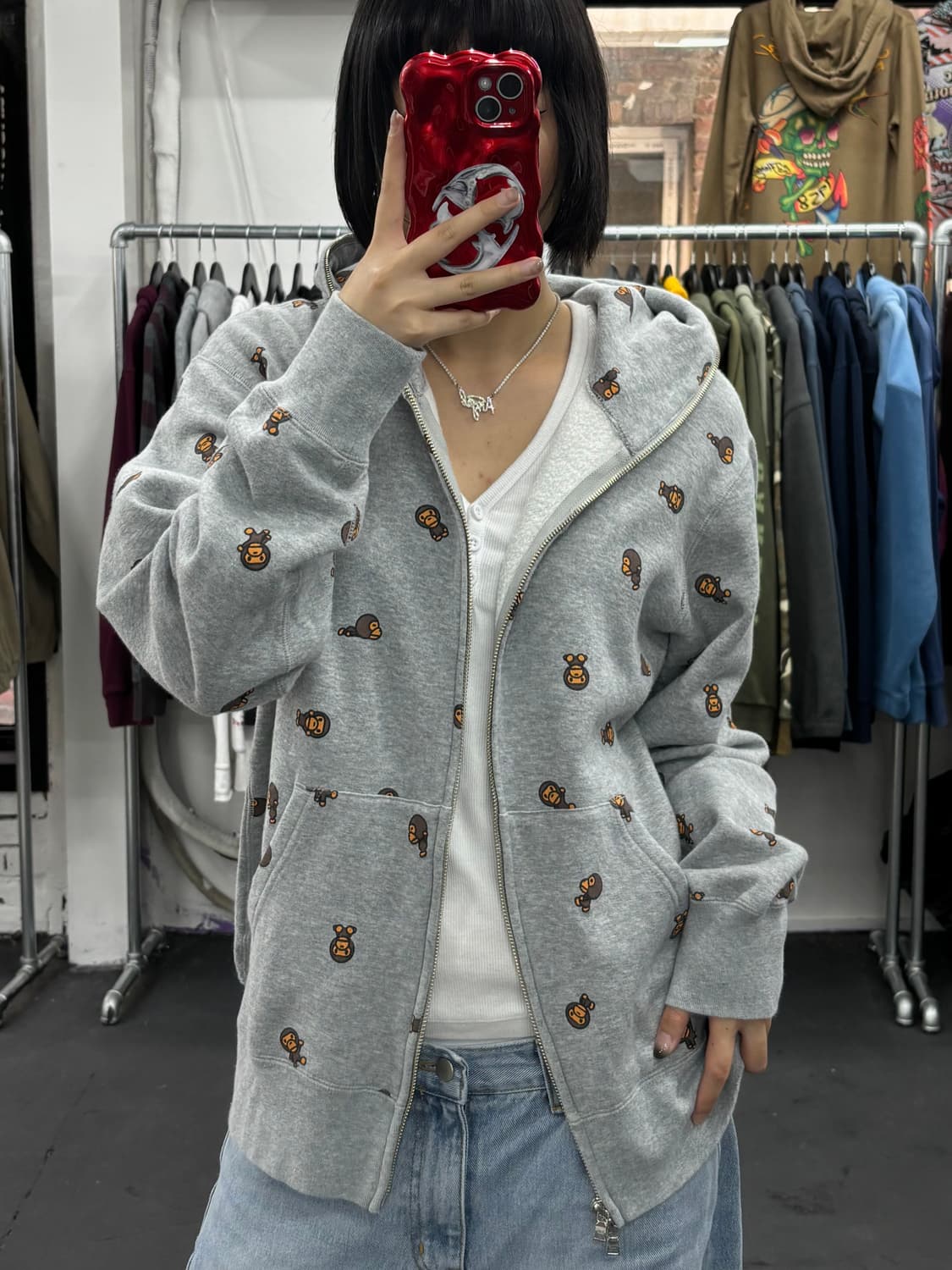 베이프 베이비 마일로 그레이 후드집업 상품이미지2