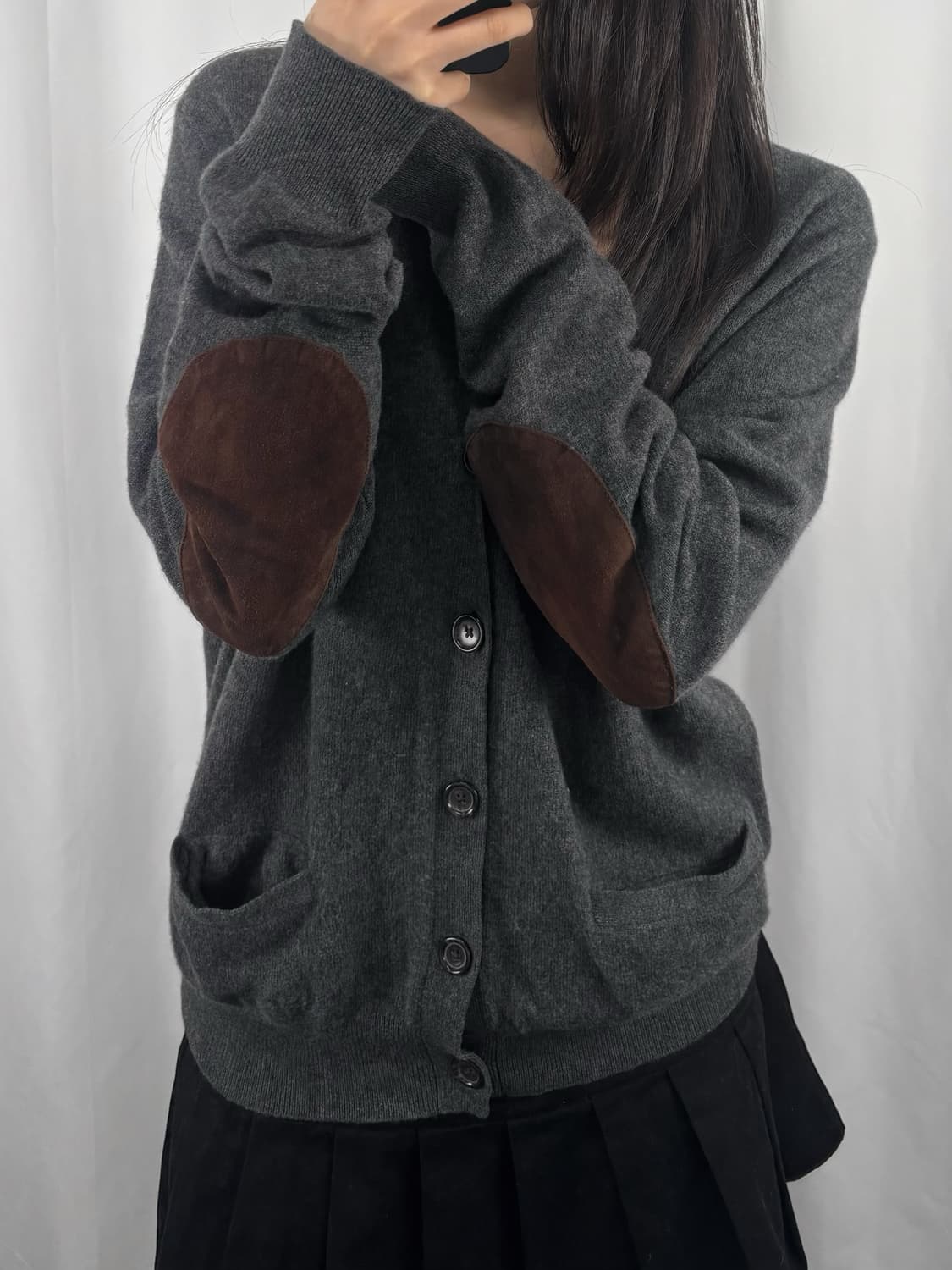 폴로 엘보우 패치 그레이 가디건 상품이미지2